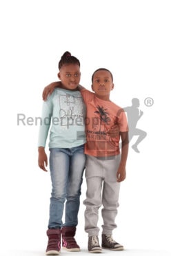 3d people casual, black 3d kids standing together