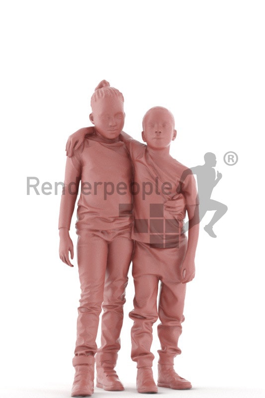 3d people casual, black 3d kids standing together