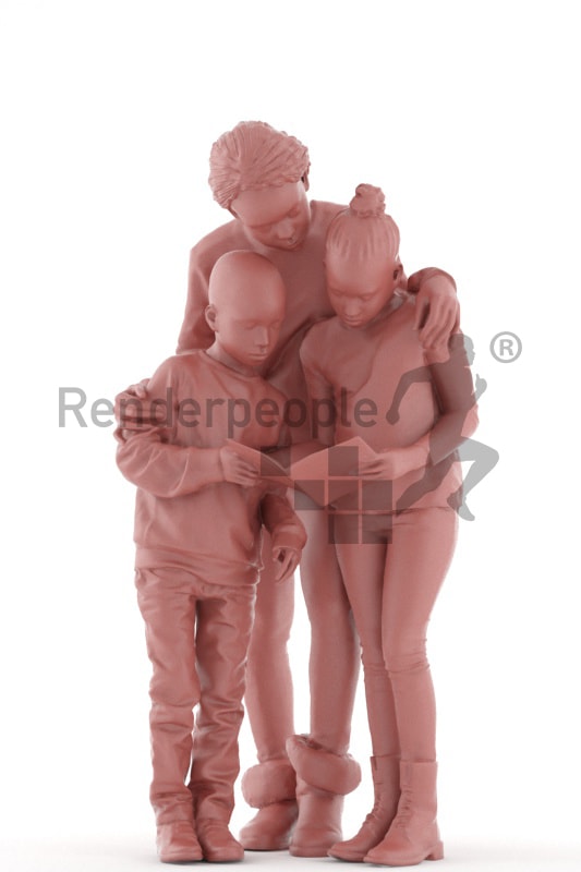 3d people. casual, family standing together reading