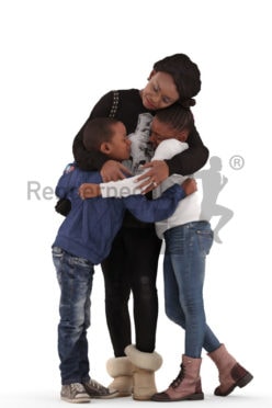 3d people. casual, family standing together huging
