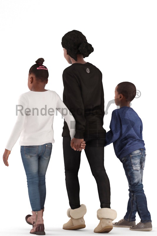 3d people. casual, family walking together