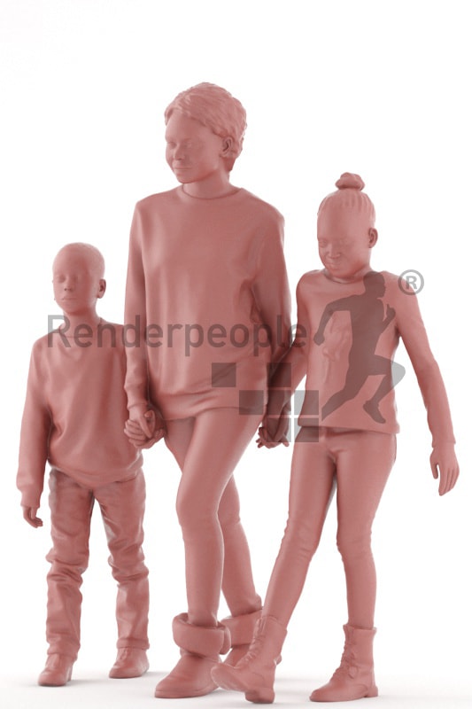 3d people. casual, family walking together