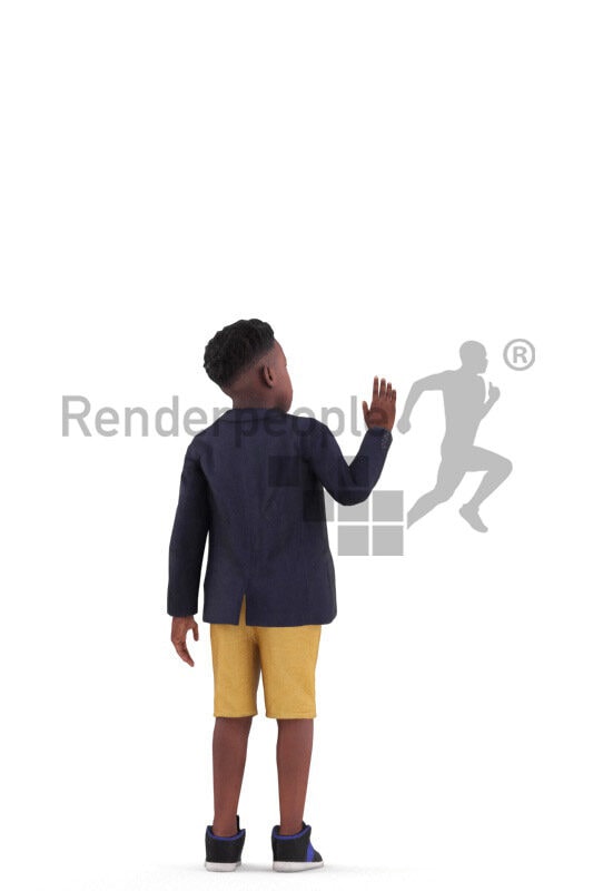 Animated 3D People model for realtime, VR and AR – black boy in casual outfit, standing and waving