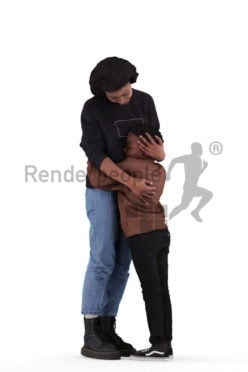 3d people casual, 3d black couple mother and child,cuddling