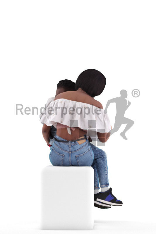 3d people casual, 3d black mother and boy sitting and reading