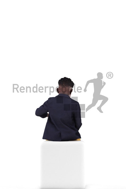 3d people casual, 3d black boy, sitting and writing