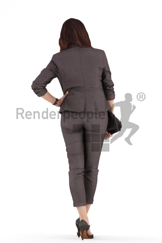 3d people business, 3d woman standing and holding her bag