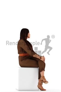 3d people event, sitting and looking 3D woman
