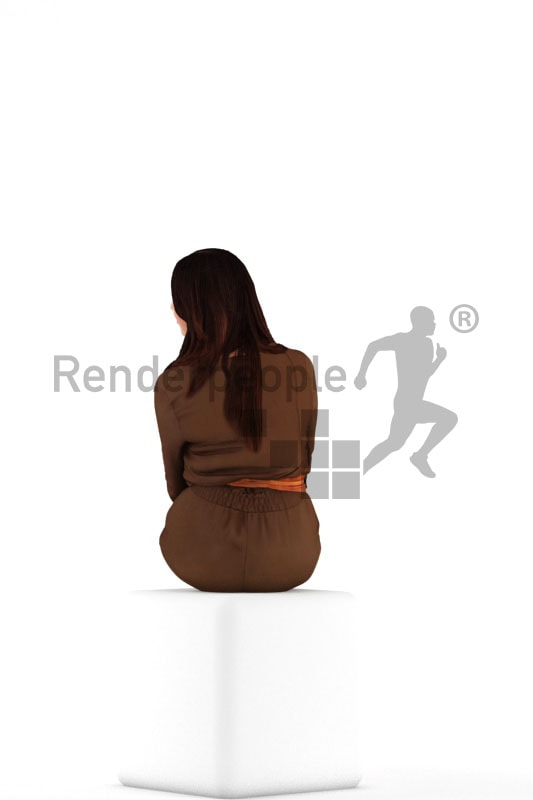 3d people event, sitting and looking 3D woman