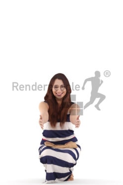 3d people casual, 3d woman kneeling holding her amrs out
