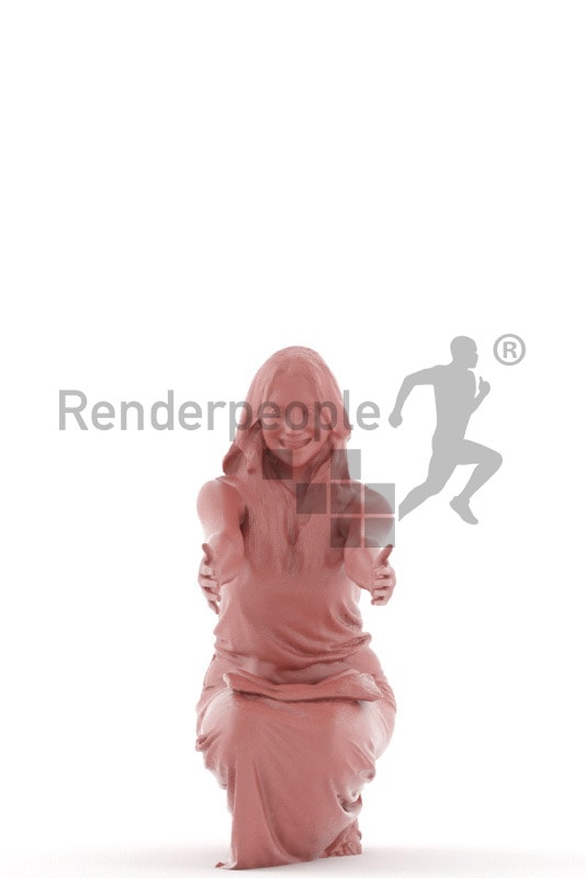 3d people casual, 3d woman kneeling holding her amrs out