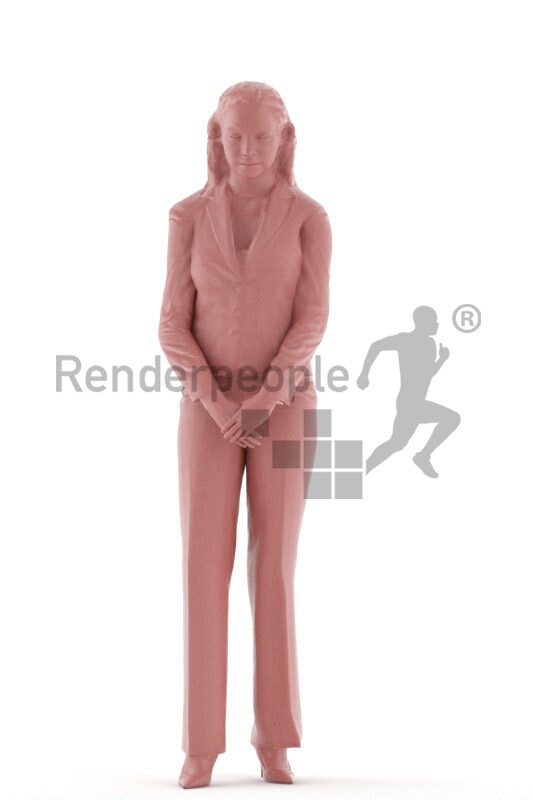3D People model for animations – european woman in business look, standing