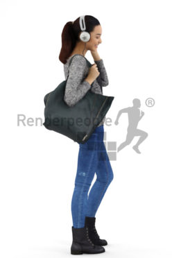 3d people casual, attractive 3d woman with headphones