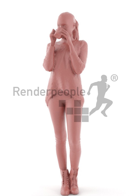 3d people casual, attractive 3d woman drinking a coffee