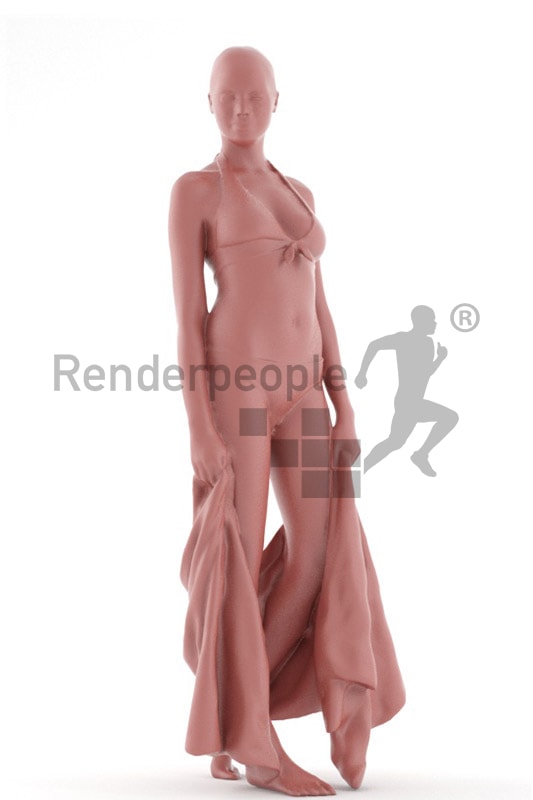 3d people beach, attractive 3d woman with towl