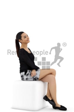 3d people casual, attractive 3d woman sitting and smiling