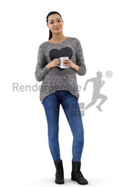 3d people casual, attractive 3d woman with a cup in her hands