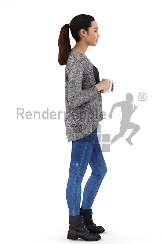 3d people casual, attractive 3d woman with a cup in her hands