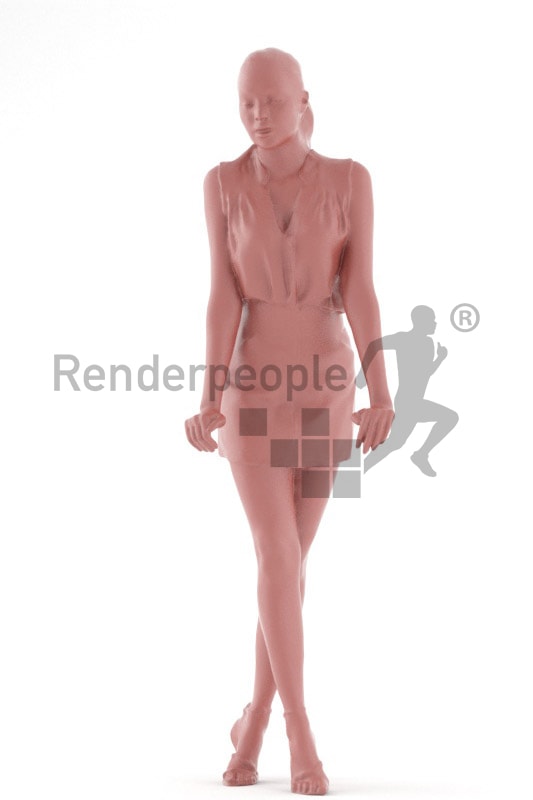3d people event, attractive 3d woman leaning over a rail