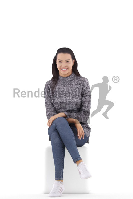 3d people casual, white 3d woman walking and hold coffeecup