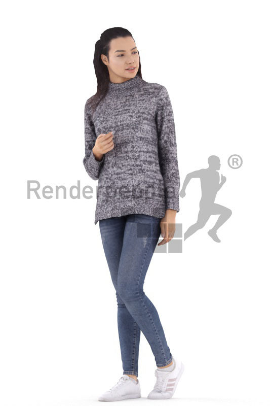 3d people casual, white 3d woman walking and talking