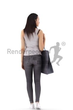 3d people casual, white 3d woman standing and shopping