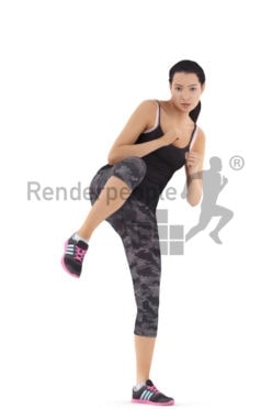 3d people sports, attractive 3d woman kicking