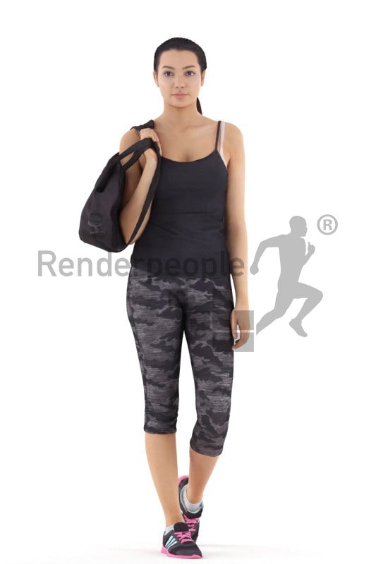 3d people sports, attractive 3d woman carrying sportsbag