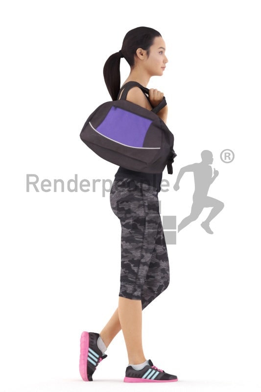 3d people sports, attractive 3d woman carrying sportsbag