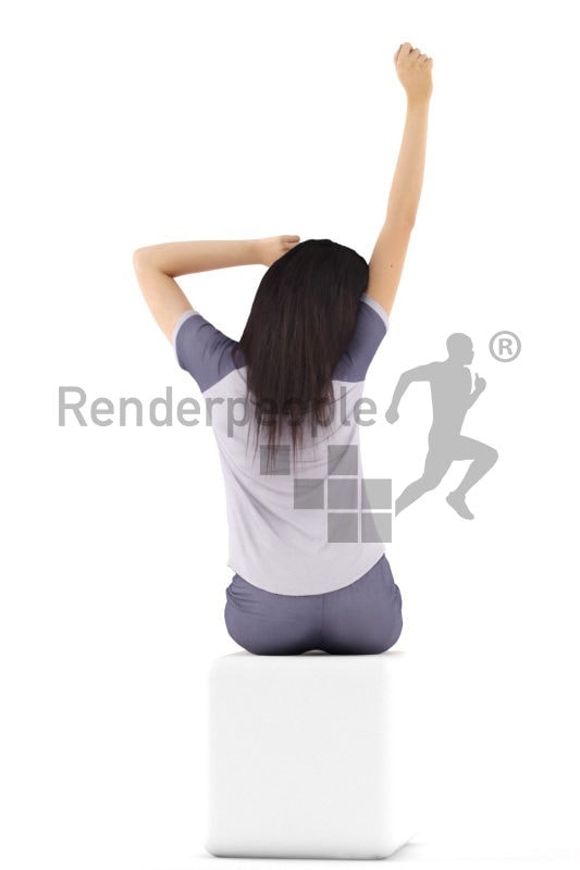 3d people sleepwear, attractive 3d woman sitting and yawning
