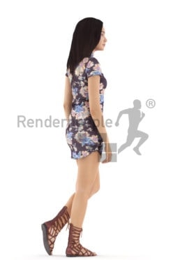 3d people event, attractive 3d woman walking