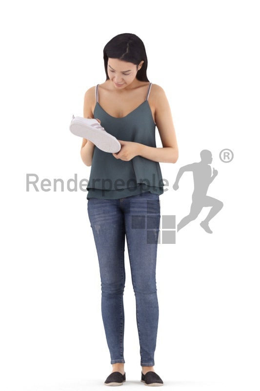 3d people casual, attractive 3d woman standing and shopping shoes
