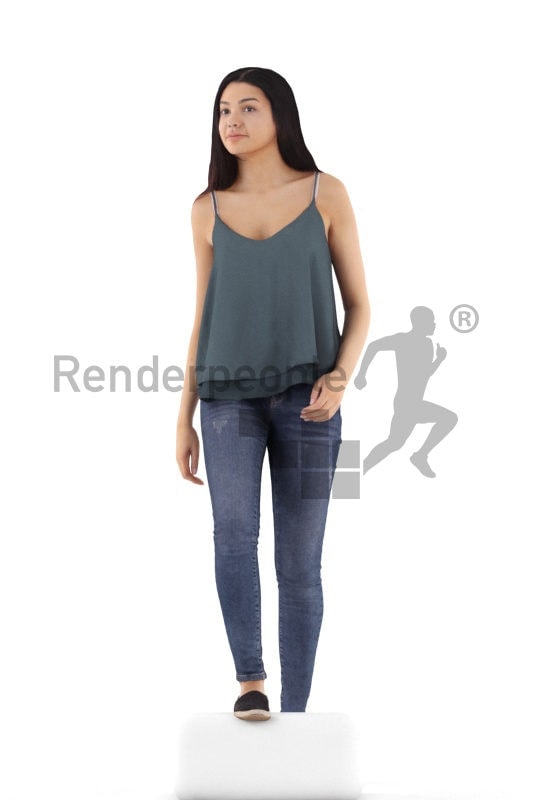 3d people casual, attractive 3d woman walking upstairs
