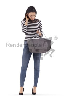 3d people casual, attractive 3d woman standing and shopping