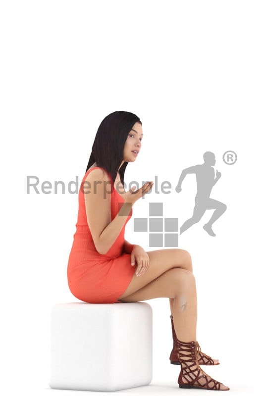 3d people event, attractive 3d woman sitting and talking