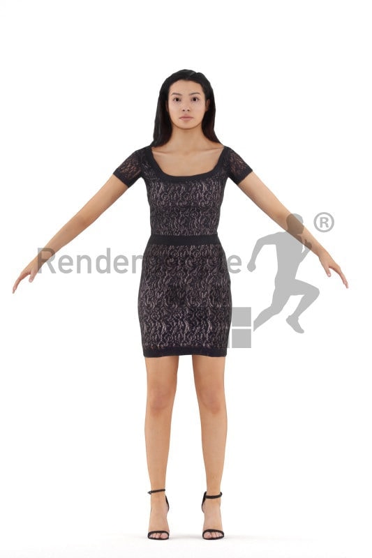 Rigged and retopologized 3D People model – black female in an event dress