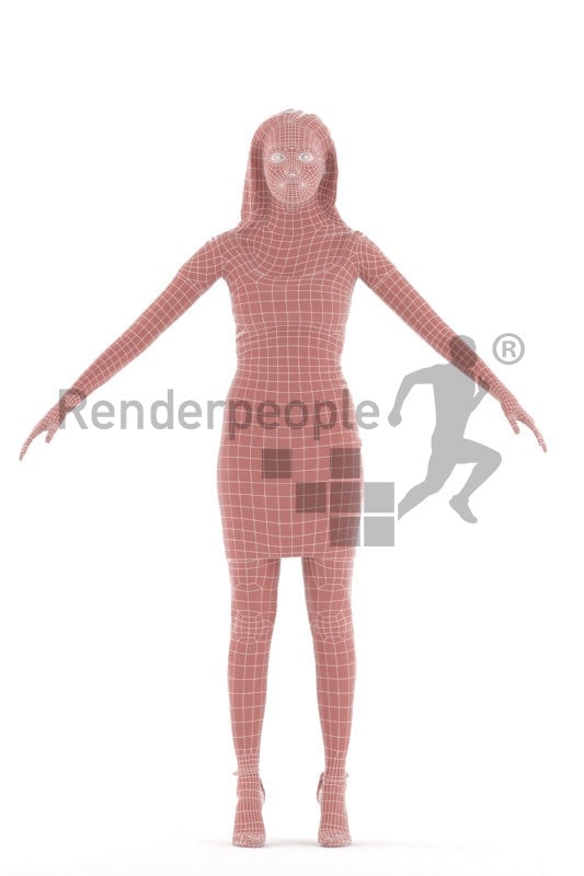 Rigged and retopologized 3D People model – black female in an event dress