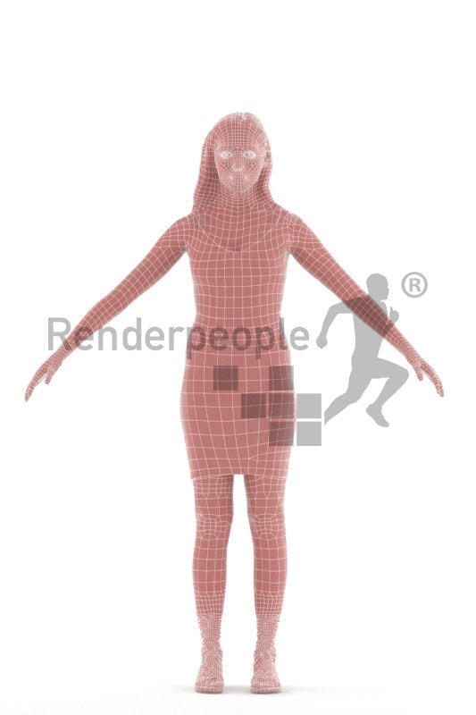 Rigged 3D People model for Maya and Cinema 4D – black woman in a dress