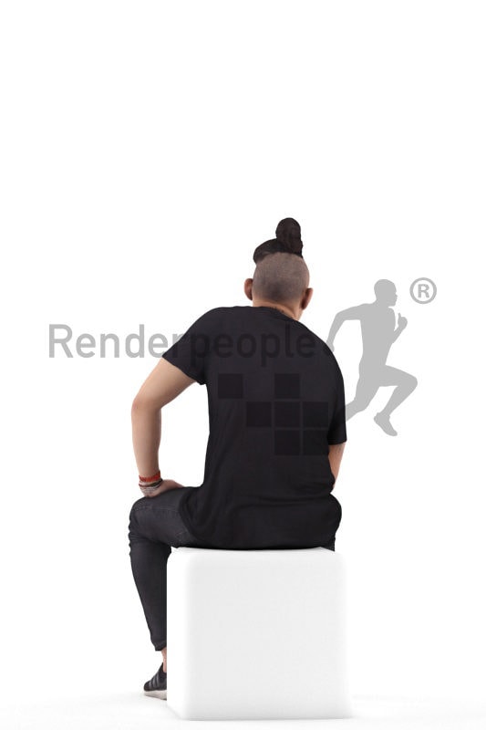 3d people casual, 3d asian man sitting