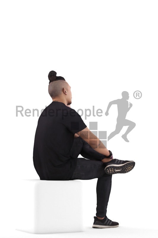 3d people casual, 3d asian man sitting and calling