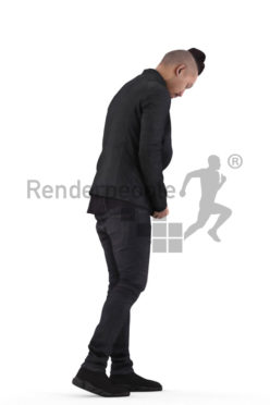 Photorealistic 3D People model by Renderpeople – asian man walking and closing his jacket