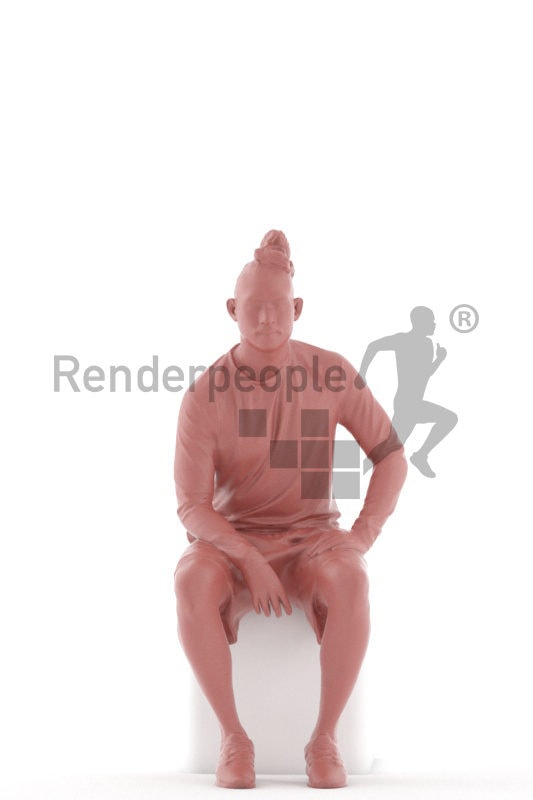Posed 3D People model by Renderpeople – asian man in casual outfit, sitting