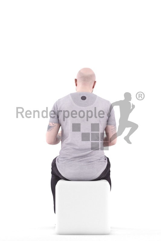 3d people casual, white 3d man sitting and reading