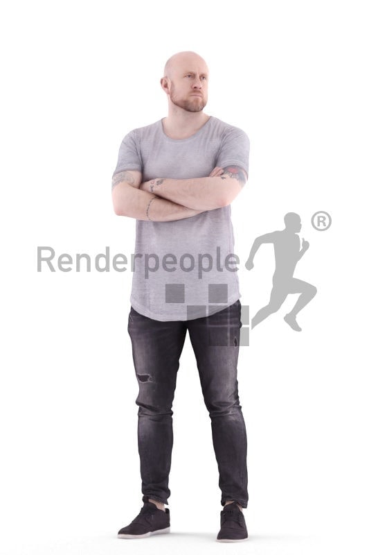 3d people casual, white 3d man standing arms crossed