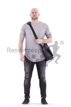 3d people casual, white 3d woman standing and carrying shoulderbag