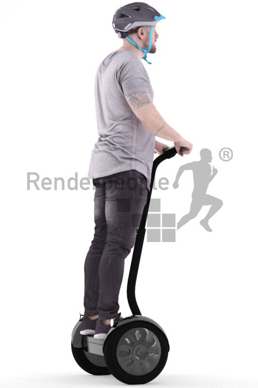 3D People model for 3ds Max and Cinema 4D – european man in casual look on an e-scooter, wearing a helmet