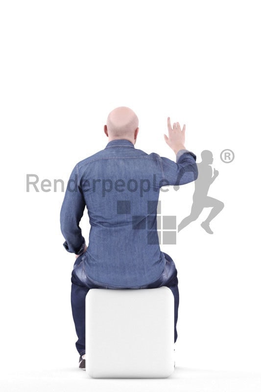 3d people casual, white 3d man sitting