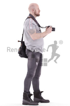3d people casual, white 3d man standing with camera
