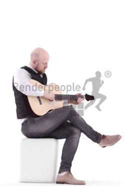 3d people event, white 3d man sitting playing guitar