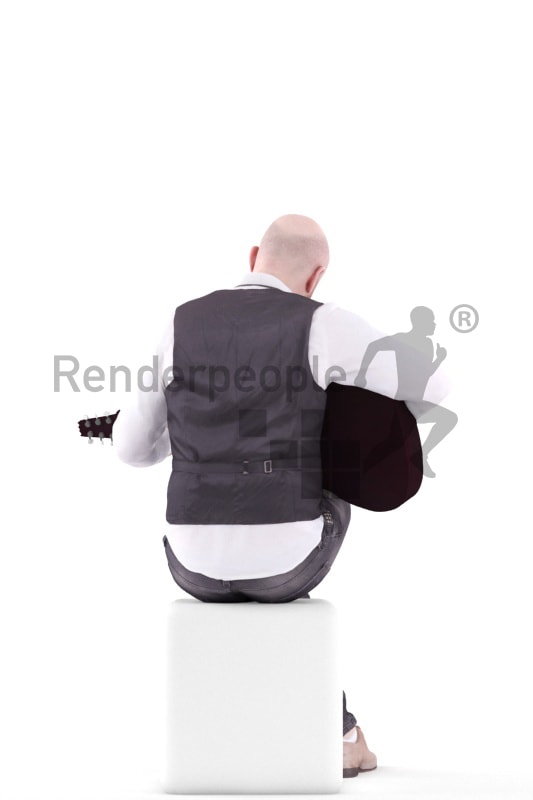 3d people event, white 3d man sitting playing guitar